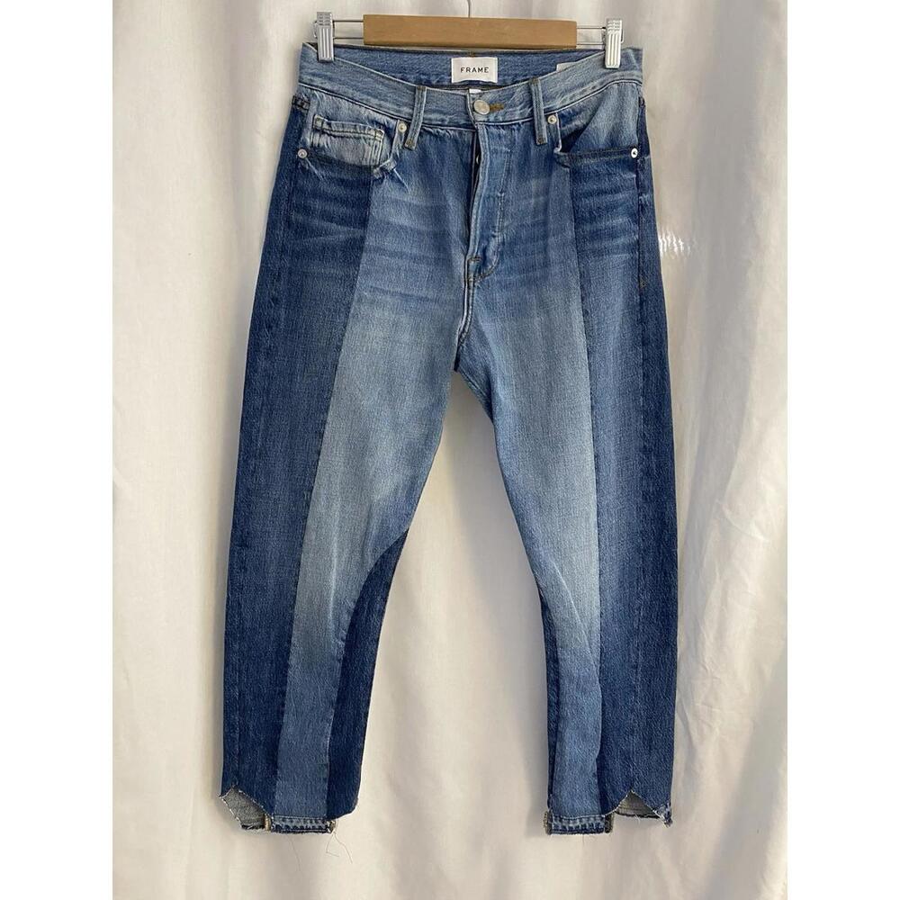 Frame Nouveau Le Mix REMIX Jeans Two Tone Denim Raw Hem, Size 26 -0080